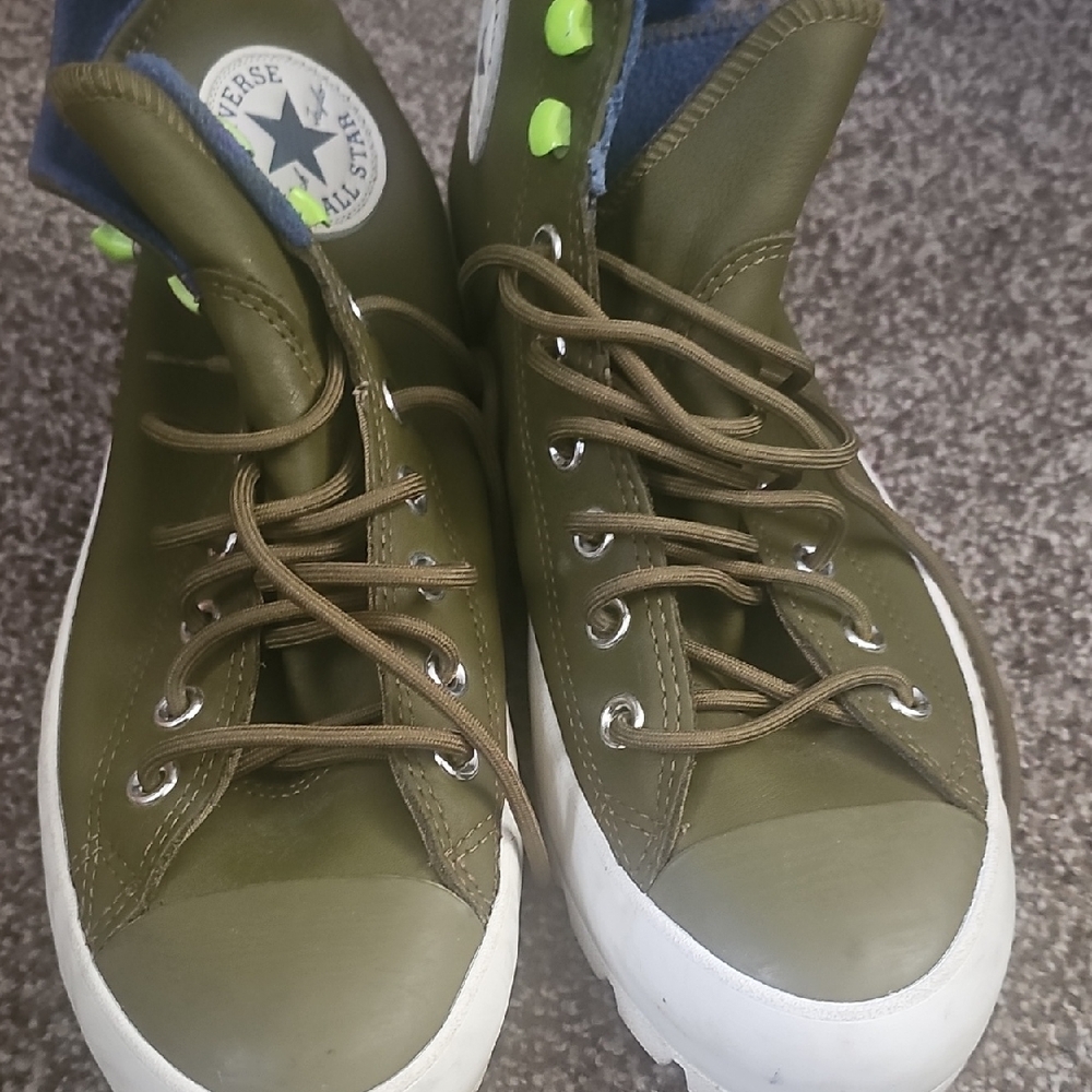 Converse Leather Green High-Tops with Neon Highlights
